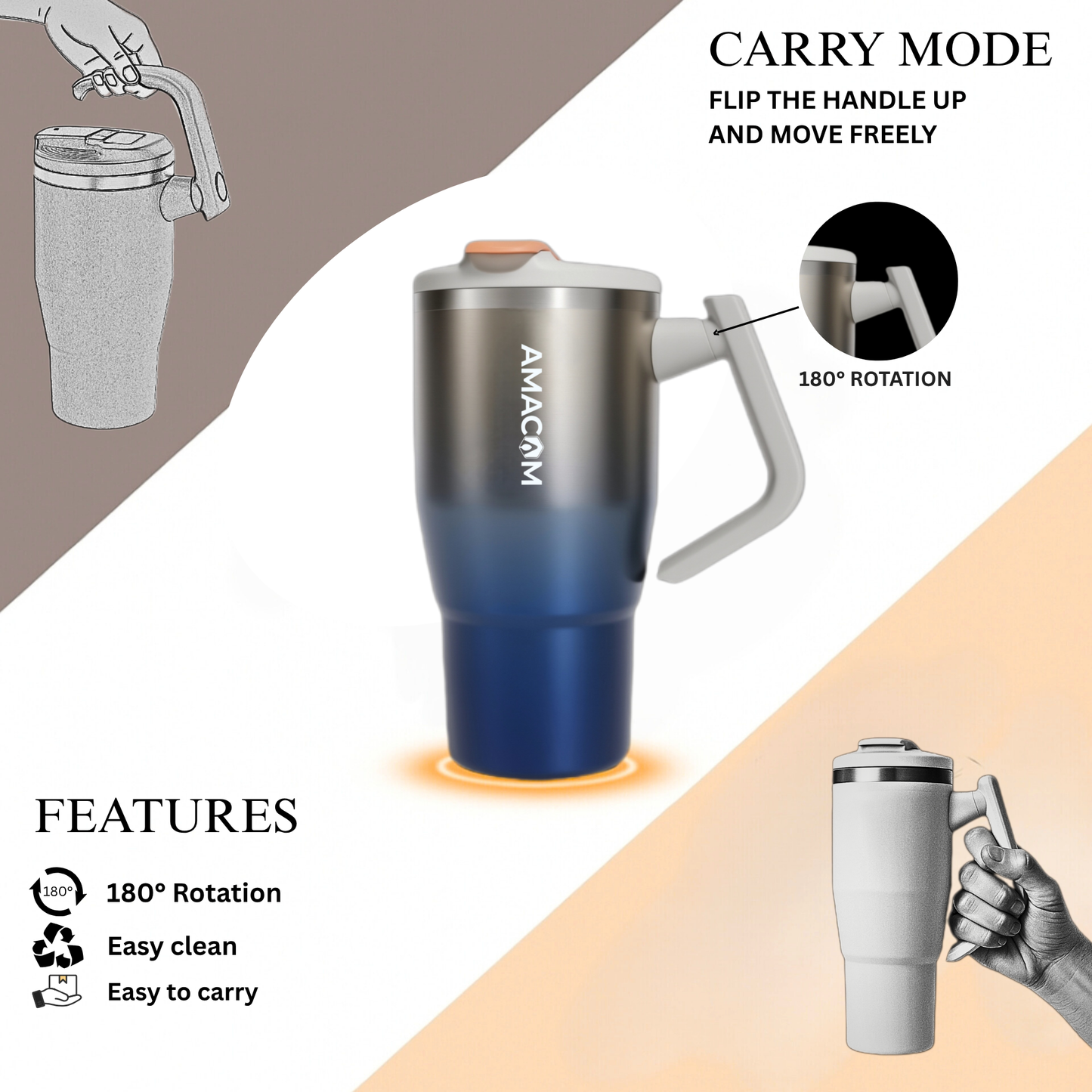 Amacom Hydration Booster Tumbler with lid and straw