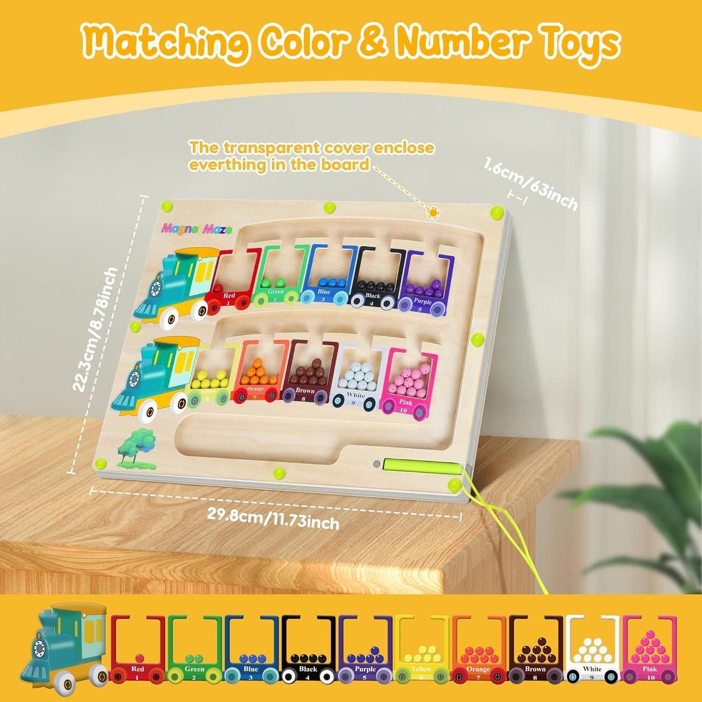 Magnetic Color & Number Maze Montessori Wooden Puzzle Game Board